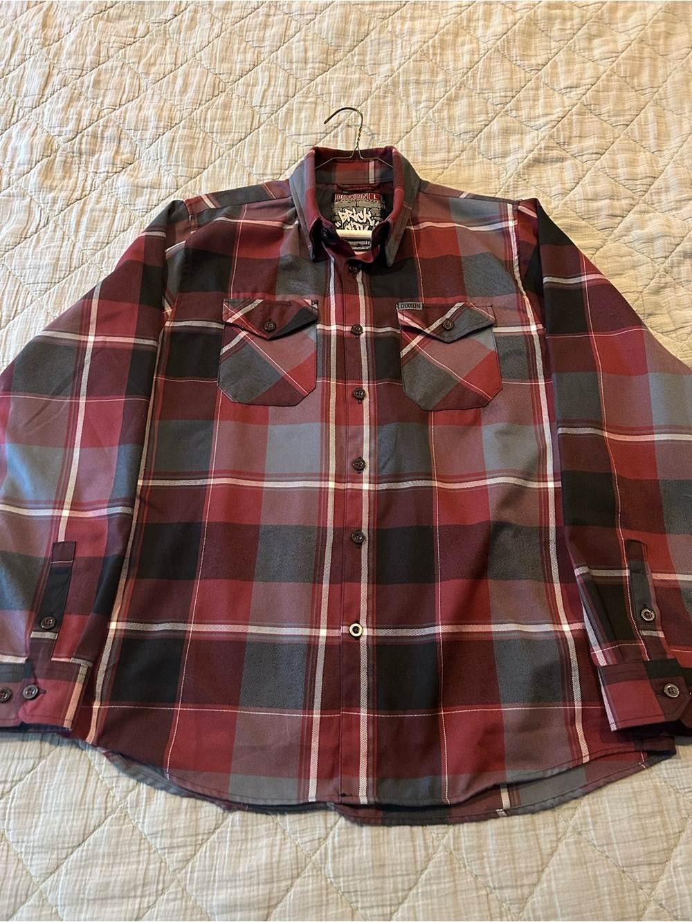 DIXXON Large Brick City Red and Gray Plaid Button-Down Shirt